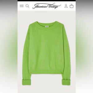 American Vintage Brand Wool Green Crew Neck Sweater trendy green color